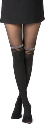 Damen Strumpfhose mit Overknees Effekt und Streifen länglich Glitzer