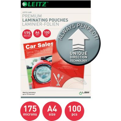 LEITZ 7483 Laminierfolie UDT A4 glänzend 175 mym 100 Stück