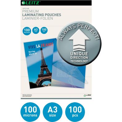 LEITZ 7487 Laminierfolie UDT A3 glänzend 100 mym 100 Stück
