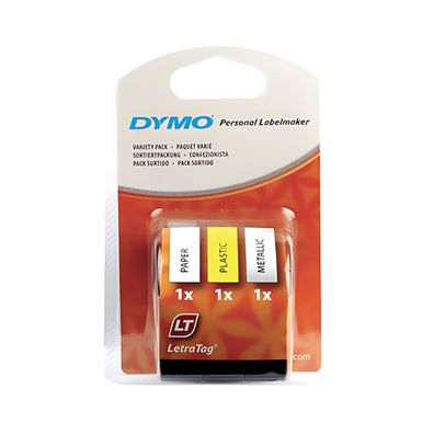 Dymo LetraTag Schriftband sortiert 4 mx12 mm Schwarz/Sortiert