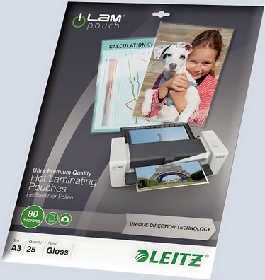 LEITZ Laminierfolie A3 25 Stk. Udt 80 Mic Glasklar