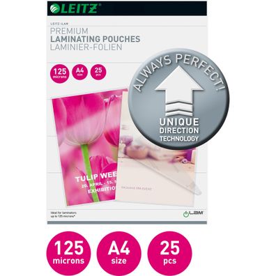LEITZ 7482 Laminierfolie A4 UDT 125 mic. 25 Stück glasklar