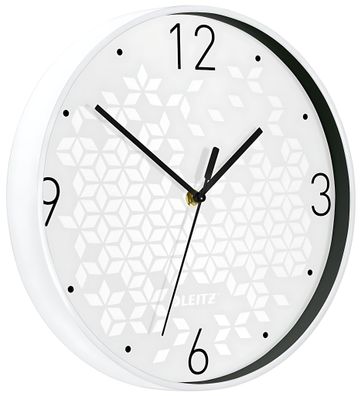 LEITZ Wanduhr WOW Ø 30cm weiß Quartzlaufwerk Glasfront gut