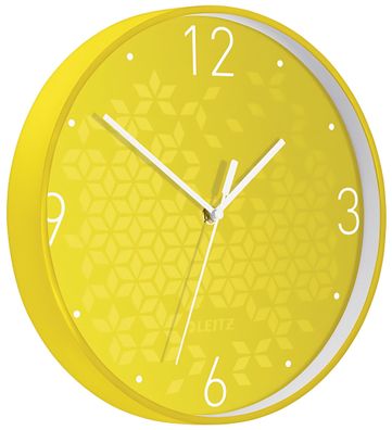 LEITZ Wanduhr WOW Ø 30cm gelb Quartzlaufwerk Glasfront gut