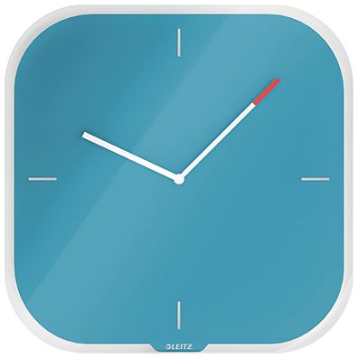 LEITZ Cosy Wanduhr aus Glas blau Quartzlaufwerk 4 mm Sicherheitsglas