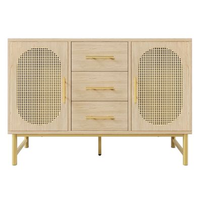 Rattan Sideboard Kommode 3 Schubladen 2 Türen Sonoma Eiche 120cm