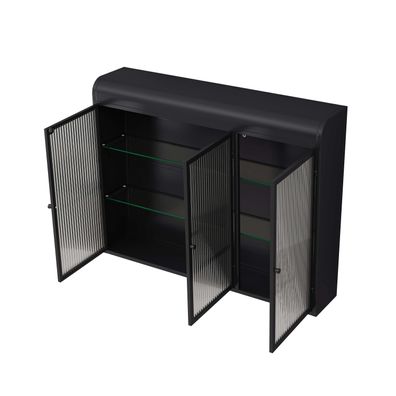 3-türiger Vitrinenschrank mit Bogenglas für Wohnzimmer Weiß