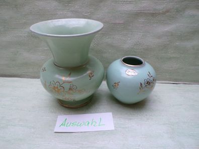alte Jasba Germany Vasen grün-gold Blumendekor Kugelvase