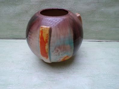 alte Kugelvase 50/60er orange-braun ca 12,5cm