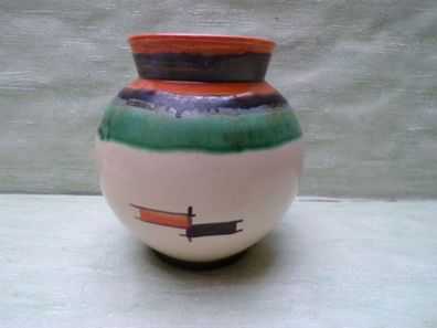 alte Kugelvase 50/60er creme-grün-orange ca 17cm