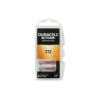 Duracell Batterien 312 Hörgerätebatterien Zinc Air 1,45V Activair 6er Blister