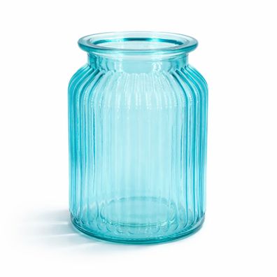 Windlicht Glas gerillt 11x14,5cm türkis