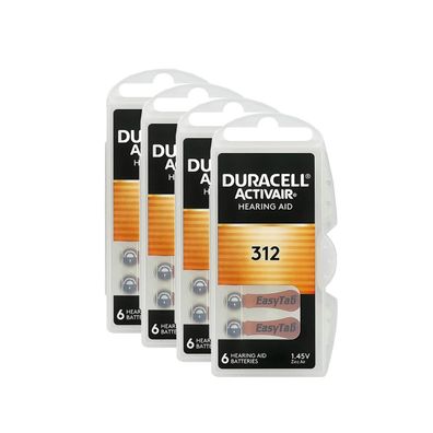 4x Duracell Batterien 312 Hörgerätebatterien Zinc Air 1,45V Activair 6er Blister