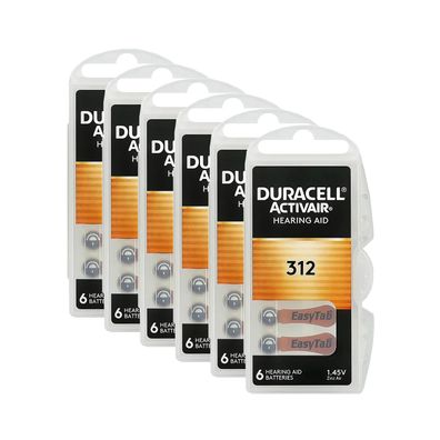 6x Duracell Batterien 312 Hörgerätebatterien Zinc Air 1,45V Activair 6er Blister