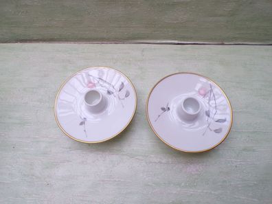 2 alte Kerzenleuchter Rosenthal weiß Goldrand Blütenmotiv je 5 x 11cm