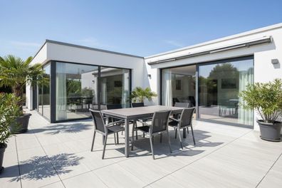 Teico 7-tlg. Alu Gartenmöbel Set anthrazit Tisch ausziehbar mit 6 stapelbaren St