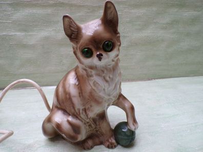 alter Rauchverzehrer Porzellan Katze grüne Augen Ball & alte Elektrik