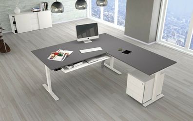 Winkelschreibtisch Updown 3 elektrisch höhenverst.180x180, 200x220, 200x260 x72-120cm