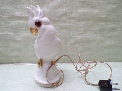 alter Rauchverzehrer Porzellan Kakadu weiß-gold Nr 2871 & alte Elektrik 23,5cm