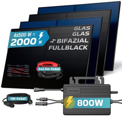 SUNNIVA® Balkonkraftwerk 2000W/800W Solaranlage Vaysunic VM800WE-BE-P2 Fullblack