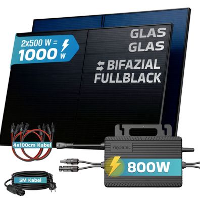 SUNNIVA® Balkonkraftwerk 1000W/800W Solaranlage Vaysunic VM800WE-BE-P2 Fullblack