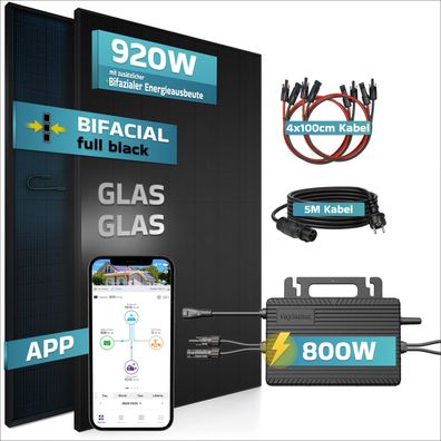 SUNNIVA® Balkonkraftwerk 920W/800W Solaranlage Vaysunic VM800WE-BE-P2 Fullblack