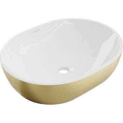 Mexen Viki Aufsatzwaschbecken 48 x 35 cm, Weiß/Gold Linienmuster - 21054817