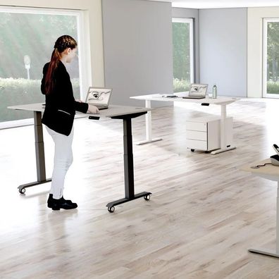 Schreibtisch Updown 4 elektrisch höhenverst. auf Rollen 120-180x80, 200x100 x68-133cm