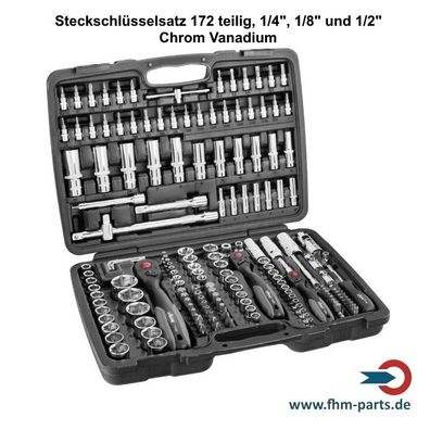 Steckschlüsselsatz 172 Teile Knarrenkasten Chrom Vanadium 1/4, 3/8 und 1/2"