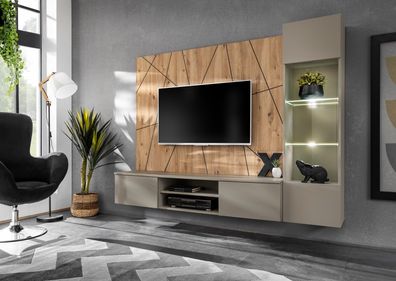 Wohnwand Anbauwand Wohnzimmer Schrankwand XARI SGAS mit Led und Push - Click