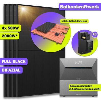 2000W Balkonkraftwerk Anker Solix Speicher 5.4kWh mit Montagepaket Ziegeldach