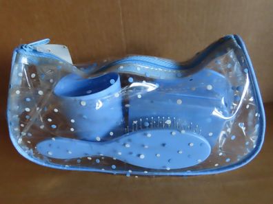 Toilett-Artikel hell blau Seifendose Zahnputzbecher Handspiegel Haarbürste