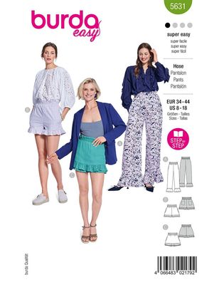 burda Schnittmuster Damen Hose & Shorts mit Rüschen
