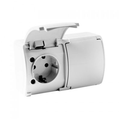 2-fach Steckdose Schuko IP44 Schukodose Doppelsteckdose mit Klappdeckel weiß