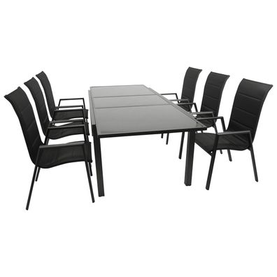 Garnitur Sitzgruppe 7-teilig, Aluminium anthrazit + Kunstgewebe schwarz, Tischplat