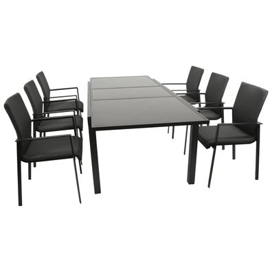 Garnitur Sitzgruppe 7-teilig, Aluminium + Kunstgewebe anthrazit, Tischplatte Glas