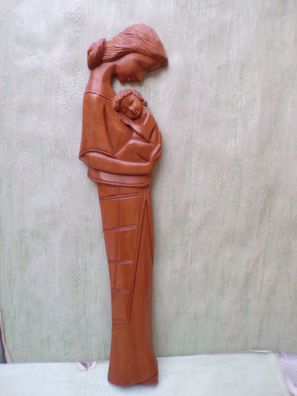 ALT Vintage Mutter und Kind Holzarbeit 51cm Wandbild Relief