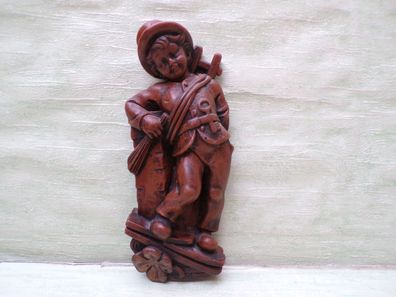 Alter Schornsteinfeger Wachs Wandbild Glücksbringer Kleeblatt ca 29cm