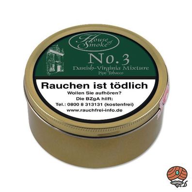House of Smoke No. 3, Danish-Virginia Mixture Pfeifentabak Dose à 100g
