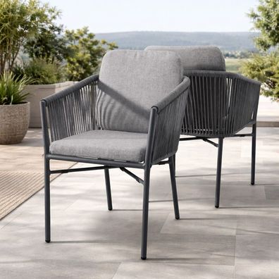 Destiny Sessel LUCCA 2er Set stapelbar, Aluminium + Rope, grau