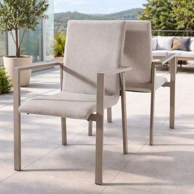 Destiny Sessel TORINO 2er Set stapelbar, Aluminium + Olefin, taupe