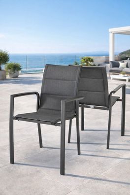 Destiny Sessel COSTA 2er Set stapelbar, Textilene + Aluminium, anthrazit