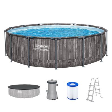 Steel Pro MAX™ Frame Pool Komplett-Set mit Filterpumpe Ø 427 x 107 cm, Holz-Optik