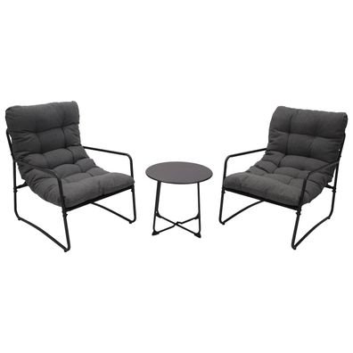 Gartenset Lounge-Set 3-teilig, Stahl anthrazit, mit Polstern