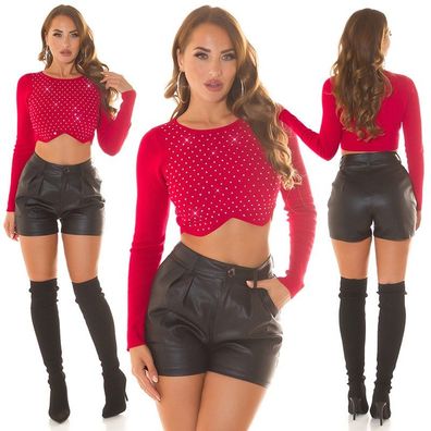 SeXy Miss Damen Girly Pullover Strass Strick Zick Zack Pulli 32/34/36/38 rot