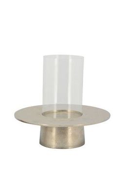 GROS*Design Windlicht Kerzenhalter Alu&Glas silber rund 19cm