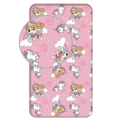 Paw Patrol Spannbetttuch Baumwollbettlaken mit Skye für Kinderbett (90x200 + 25 cm)