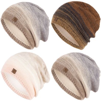 Faera Wintermütze Mehrfarbig warm gefüttert Fleece-Futter Winter Mütze Strick-Mütz