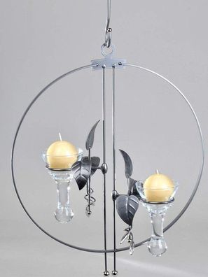 Haengeleuchter Kreis 45cm mit Haken und Tropfenglaesern Eisen-lackiert