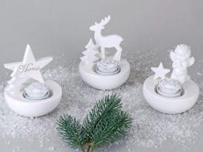 Teelichtleuchter weiss sortiert 1 von 3 Modellen Wichtelprsent